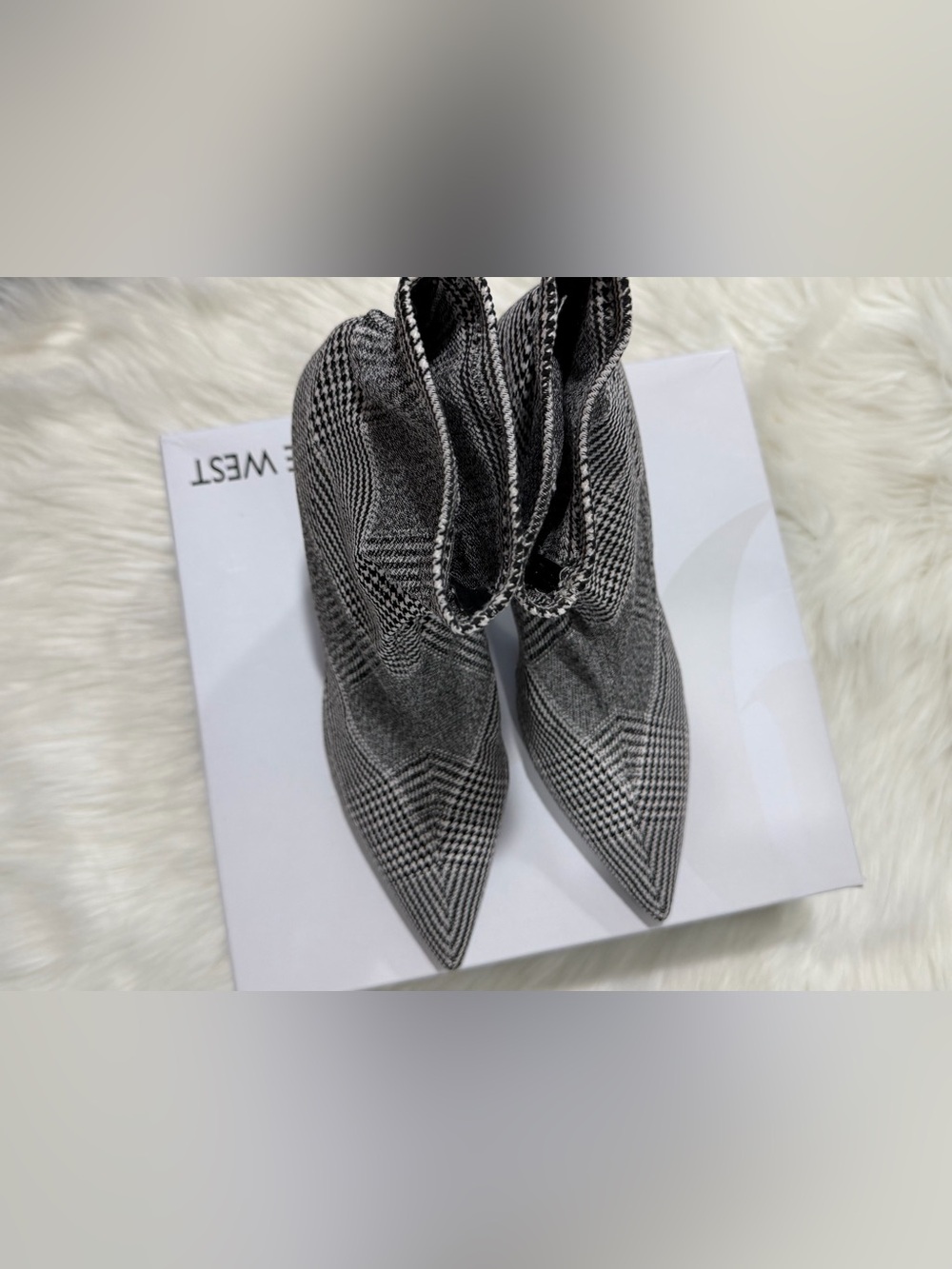 Nine West JORY2 Black & White Houndstooth Pointed toe Stiletto Heel Ankle Boots